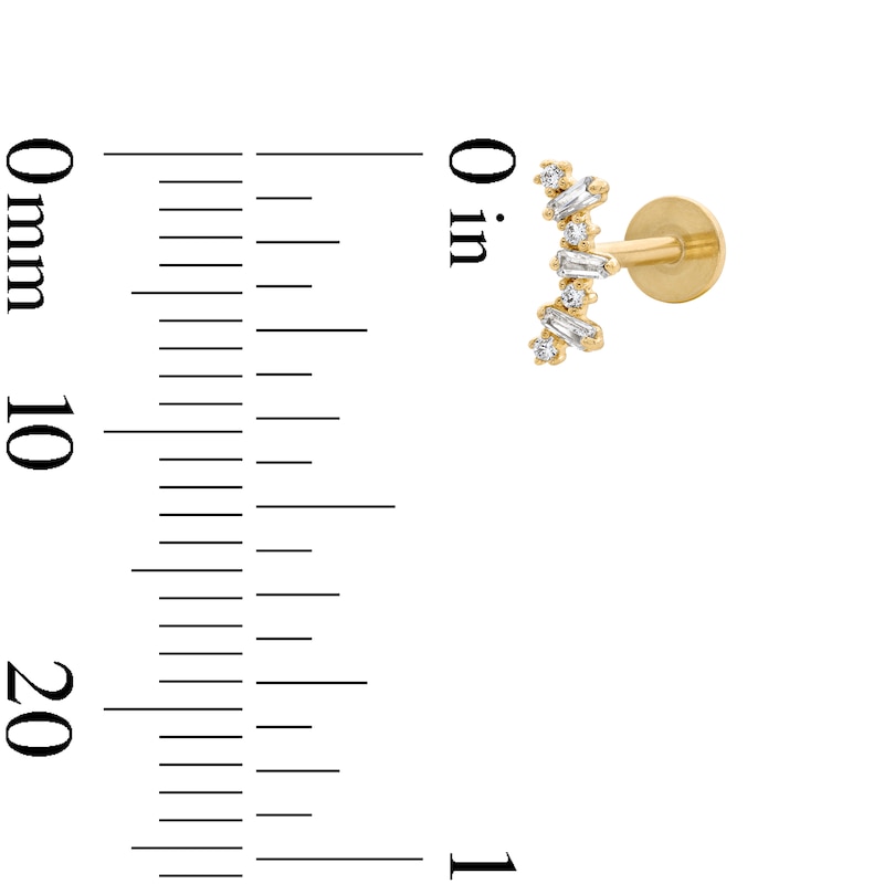 Main Image 3 of 14K Gold CZ Round and Baguette Cartilage Barbell - 18G 5/16"