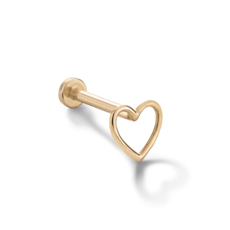 14K Gold Open Heart Stud - 18G 5/16"