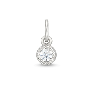 14K Semi-Solid White Gold CZ Round Bezel Bracelet Charm