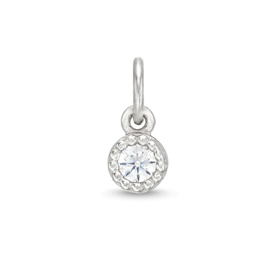 14K Semi-Solid White Gold CZ Round Bezel Bracelet Charm