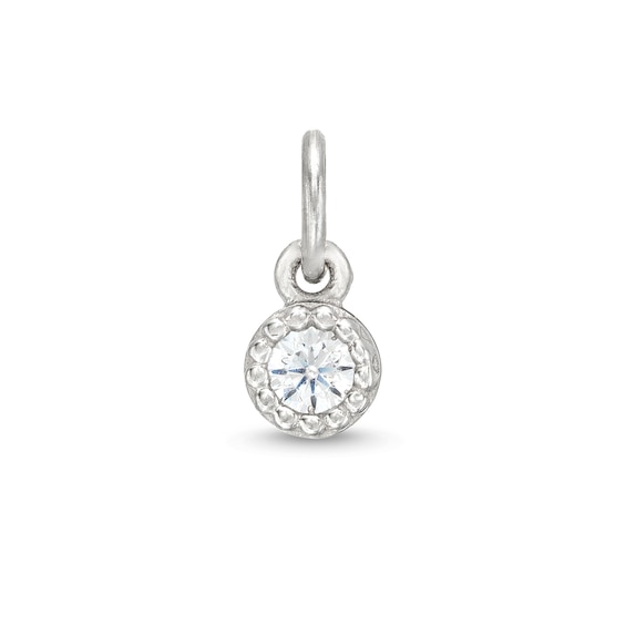 14K Semi-Solid White Gold CZ Round Bezel Bracelet Charm