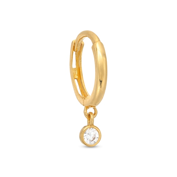 14K Gold CZ Bezel Drop Hoop - 18G 5/16"