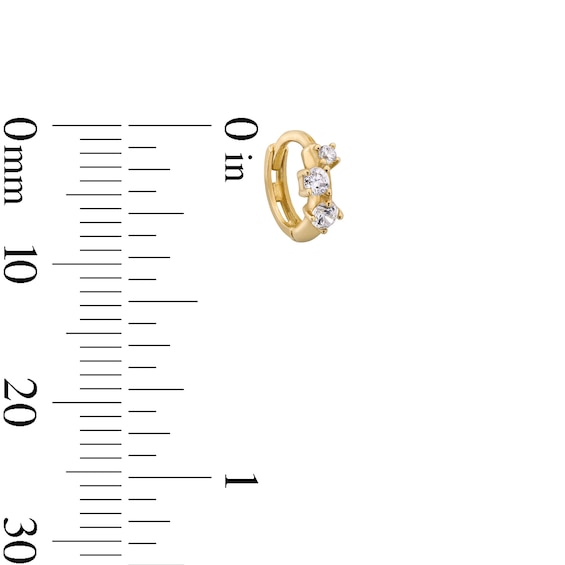 14K Gold CZ Three Stone Hoop -18G 1/4"