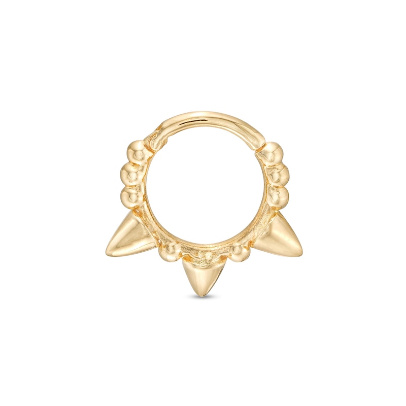 14K Gold Ball and Spike Hoop - 16G 3/8"
