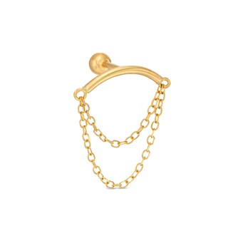 14K Gold Double Chain Cartilage Barbell - 18G 5/16"