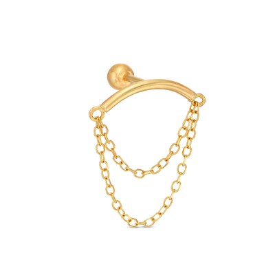 14K Gold Double Chain Cartilage Barbell - 18G 5/16"