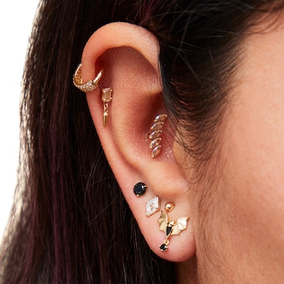 14K Solid Gold Pink CZ Spike Dangle Stud - 18G 5/16"
