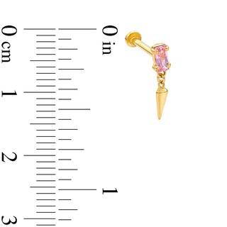 14K Solid Gold Pink CZ Spike Dangle Stud - 18G 5/16"