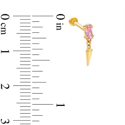 14K Solid Gold Pink CZ Spike Dangle Stud - 18G 5/16"
