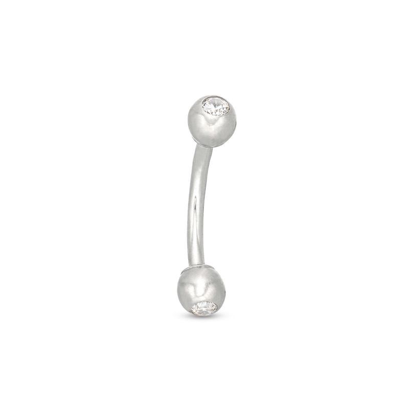 14K White Gold CZ Bezel Curved Barbell - 18G 5/16"