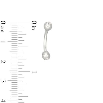 14K White Gold CZ Bezel Curved Barbell - 18G 5/16"