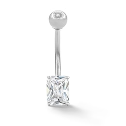 10K Solid White Gold CZ Radiant-Cut Belly Ring - 14G 7/16&quot;