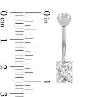 10K Solid White Gold CZ Radiant-Cut Belly Ring - 14G 7/16"