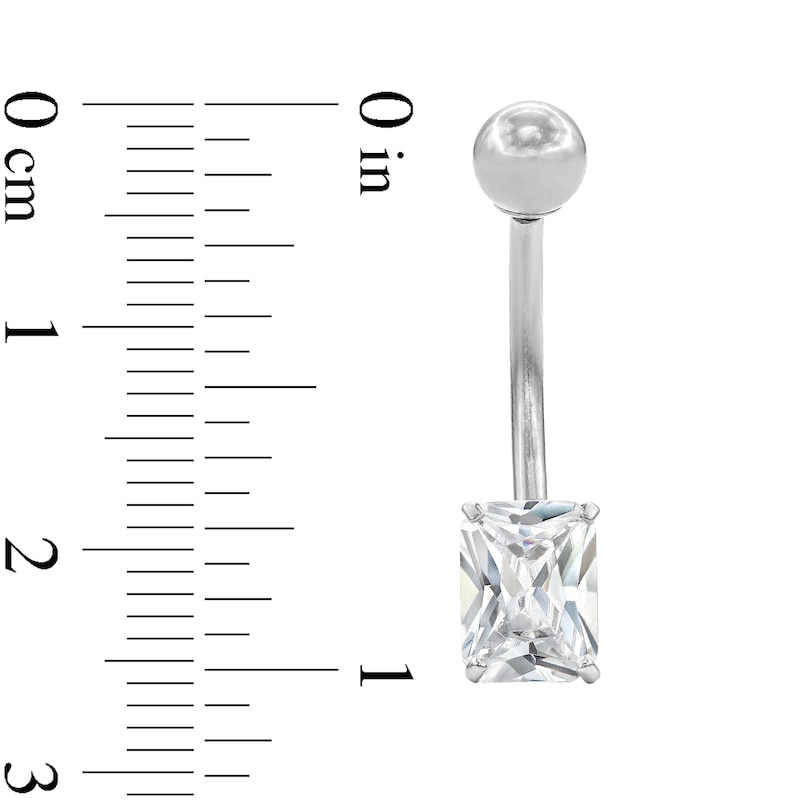 10K Solid White Gold CZ Radiant-Cut Belly Ring - 14G 7/16"