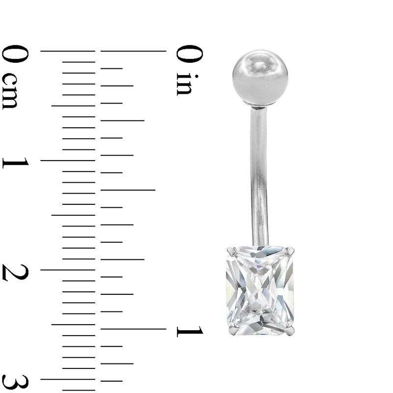 Main Image 2 of 10K Solid White Gold CZ Radiant-Cut Belly Ring - 14G 7/16"