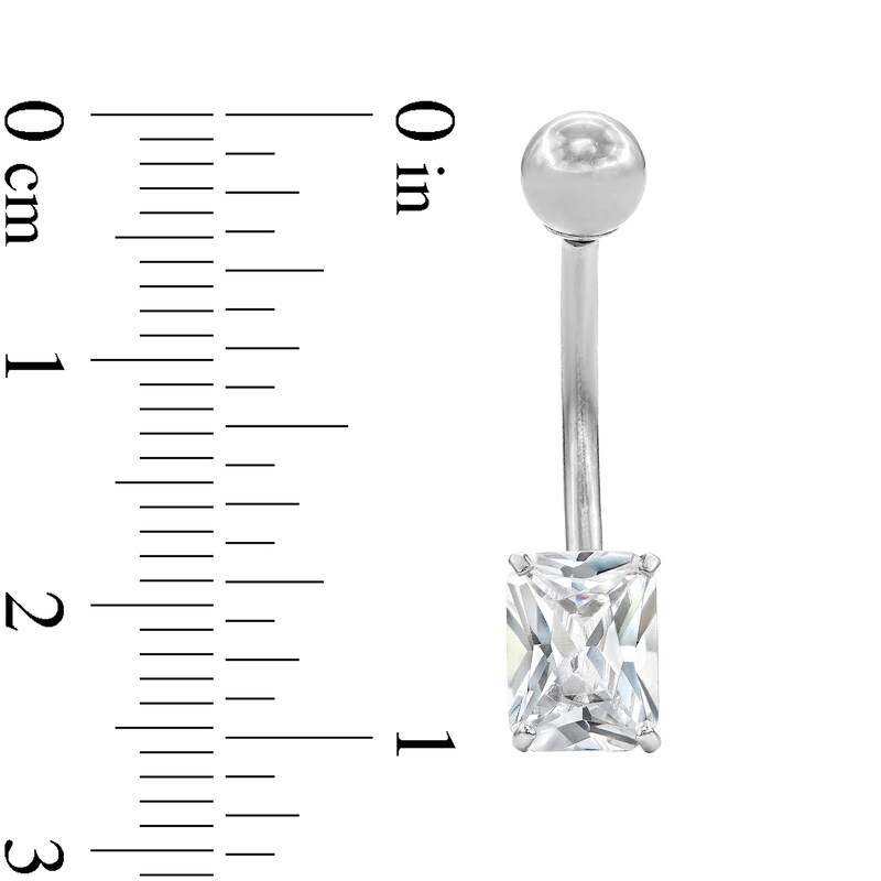 10K Solid White Gold CZ Radiant-Cut Belly Ring - 14G 7/16"