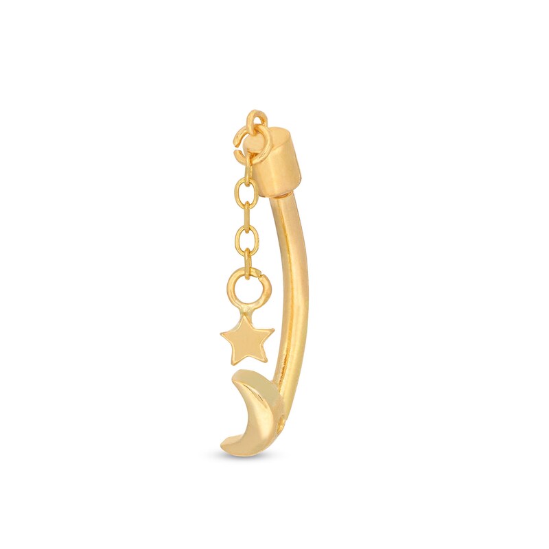 Main Image 1 of 10K Gold Moon and Star Chain Belly Ring - 14G 7/16"