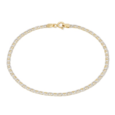 10K Semi-Solid Gold Diamond-Cut Mariner Chain Bracelet Made in Italy - 7.5"