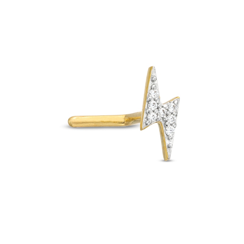 14K Gold Lightning Bolt L-Shaped Nose Stud - 18G 5/16"