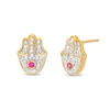 Thumbnail Image 1 of 1/10 CT. T.W. Diamond Hamsa Stud Earrings in Sterling Silver with 14K Gold Plate