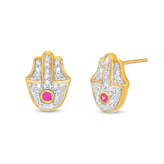 1/10 CT. T.W. Diamond Hamsa Stud Earrings in Sterling Silver with 14K Gold Plate