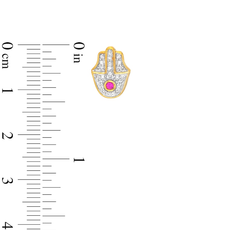 Main Image 2 of 1/10 CT. T.W. Diamond Hamsa Stud Earrings in Sterling Silver with 14K Gold Plate