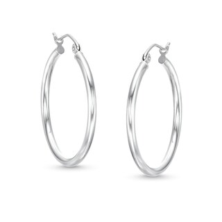 27mm Polished Hoops in 10K Hollow White Gold