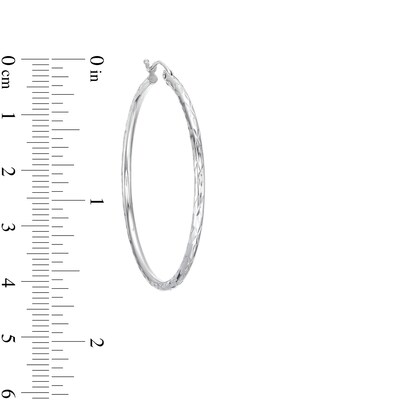 10K Hollow White Gold Diamond-Cut Hoops