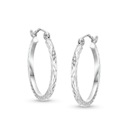 20mm Diamond-Cut Square Hoops in 10K Hollow White Gold