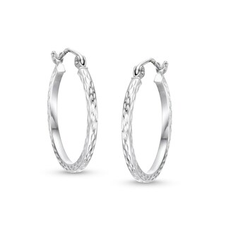 20mm Diamond-Cut Square Hoops in 10K Hollow White Gold
