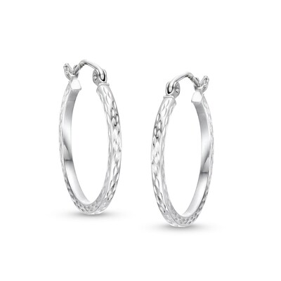 20mm Diamond-Cut Square Hoops in 10K Hollow White Gold