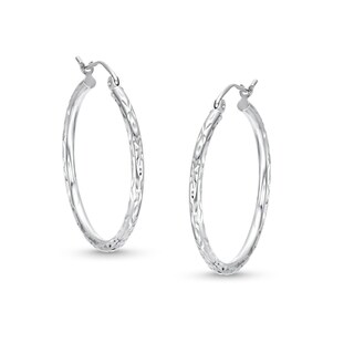 27mm Diamond-Cut Hoops in 10K Hollow White Gold