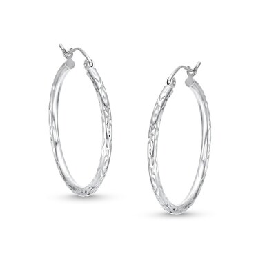 27mm Diamond-Cut Hoops in 10K Hollow White Gold