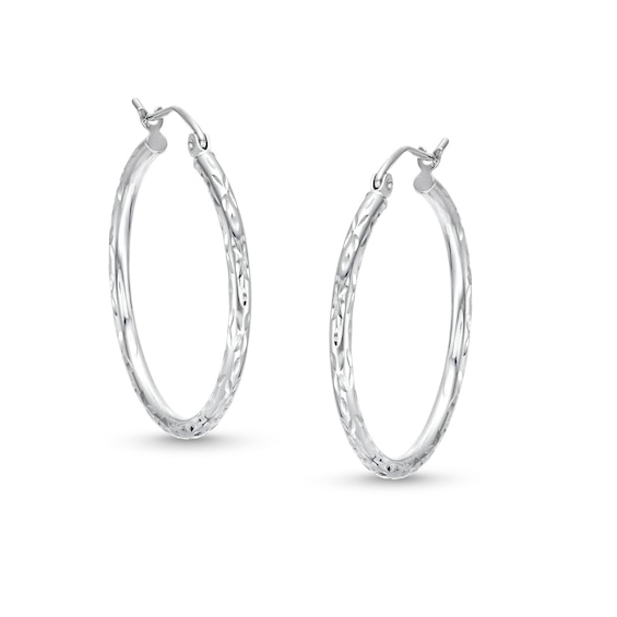 27mm Diamond-Cut Hoops in 10K Hollow White Gold