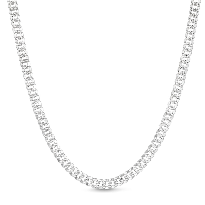 10K Solid White Gold Diamond-Cut Pavé Tight Curb Chain - 20"