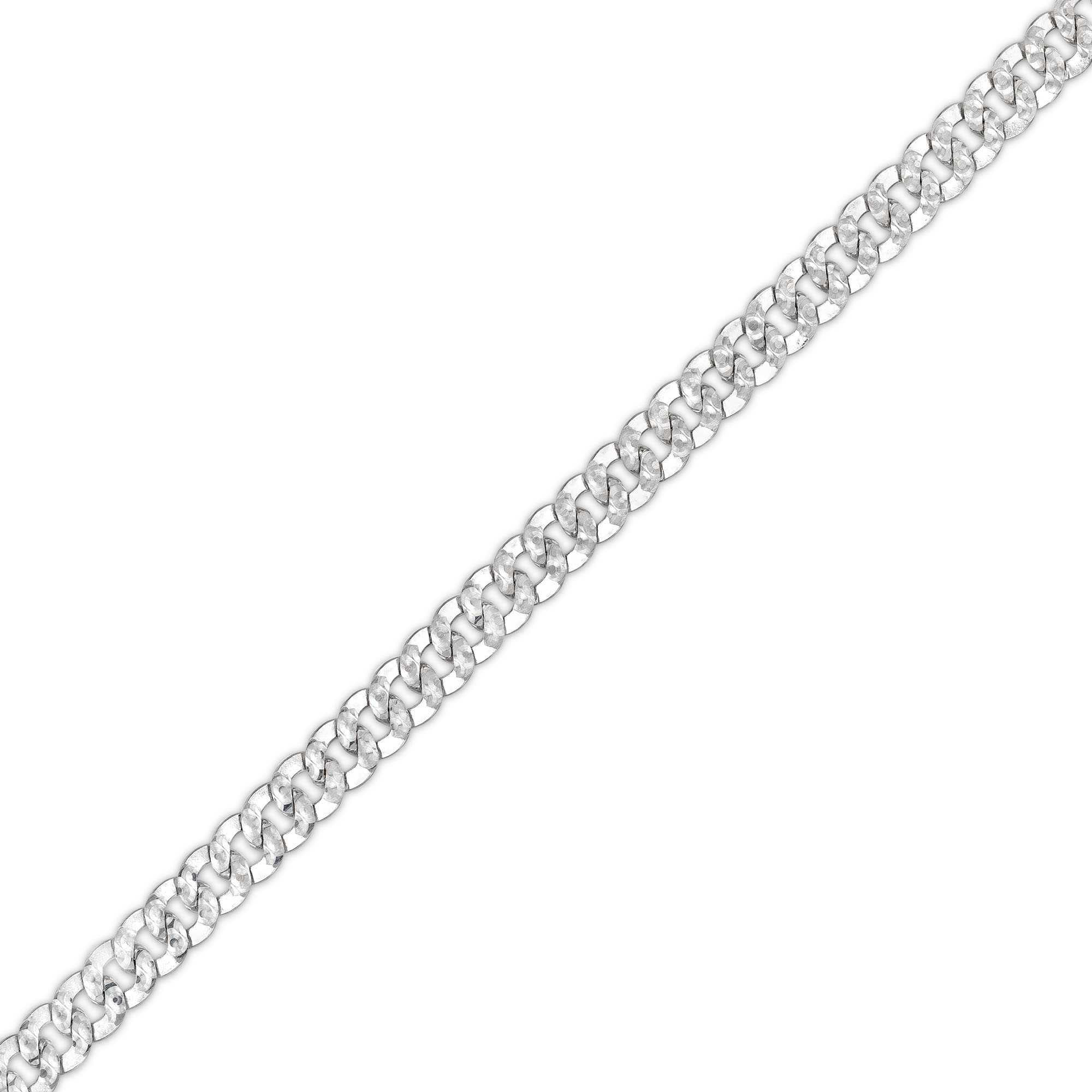 10K White Gold Solid Diamond-Cut Pavé Tight Curb Chain Bracelet - 8.5"