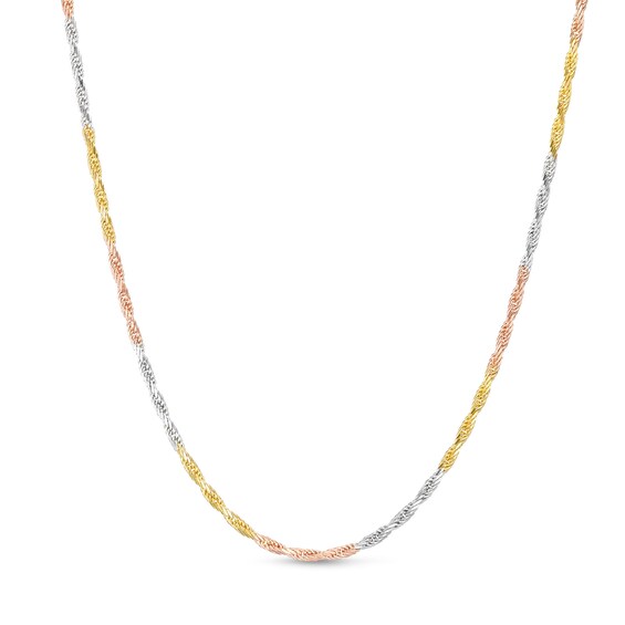 1.6mm Diamond-Cut Rope Tri-Color Chain Necklace in 10K Solid Gold - 18"