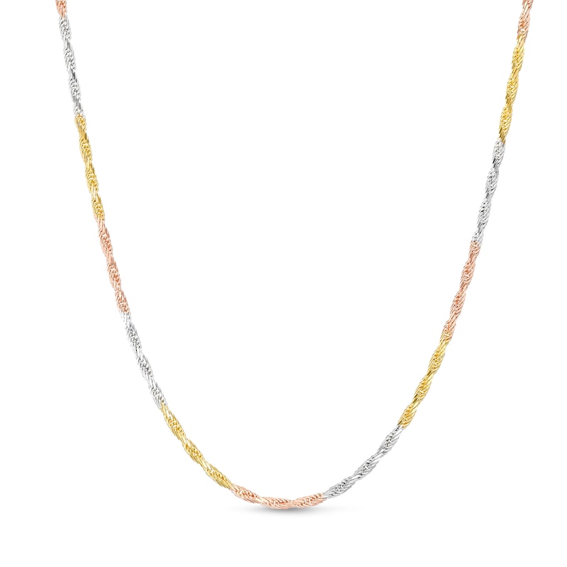 1.6mm Diamond-Cut Rope Tri-Color Chain Necklace in 10K Solid Gold - 18"
