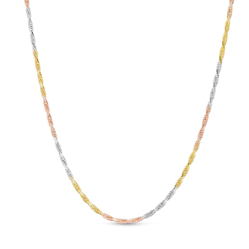 1.6mm Diamond-Cut Rope Tri-Color Chain Necklace in 10K Solid Gold - 18"