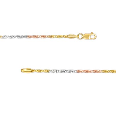 10K Solid Gold Diamond-Cut Rope Tri-Color Chain - 18"