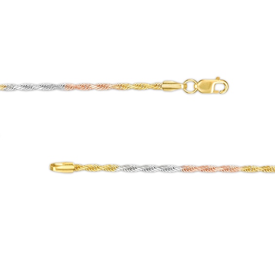 10K Solid Gold Diamond-Cut Rope Tri-Color Chain - 18"