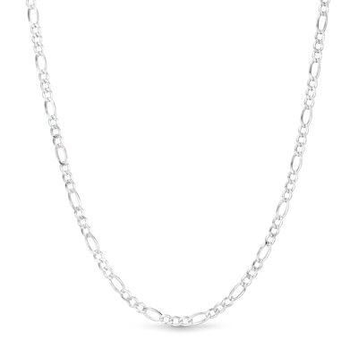 2.6mm Diamond-Cut Figaro Chain Necklace 10K Hollow White Gold - 18"