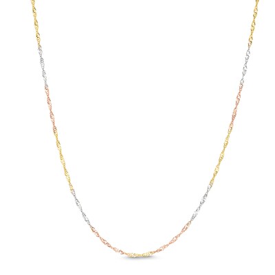 1.4mm Diamond-Cut Singapore Tri-Color Chain Necklace in 10K Solid Gold- 16 + 2"