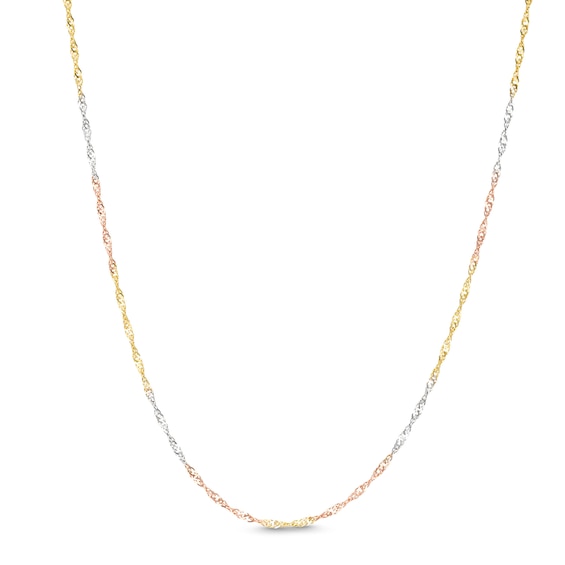 1.4mm Diamond-Cut Singapore Tri-Color Chain Necklace in 10K Solid Gold- 16 + 2"