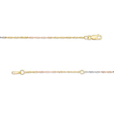 1.4mm Diamond-Cut Singapore Tri-Color Chain Necklace in 10K Solid Gold- 16 + 2"