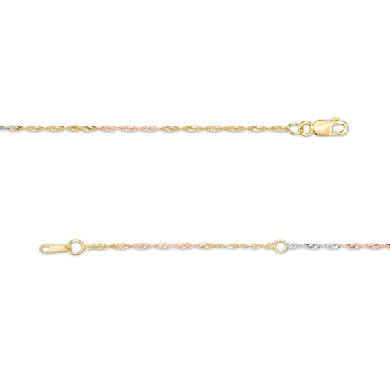 1.4mm Diamond-Cut Singapore Tri-Color Chain Necklace in 10K Solid Gold- 16 + 2"