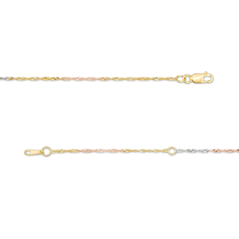 Main Image 2 of 1.4mm Diamond-Cut Singapore Tri-Color Chain Necklace in 10K Solid Gold- 16 + 2"