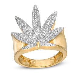 1/20 CT. T.W. Diamond Herbal Leaf Ring in Sterling Silver with 14K Gold Plate