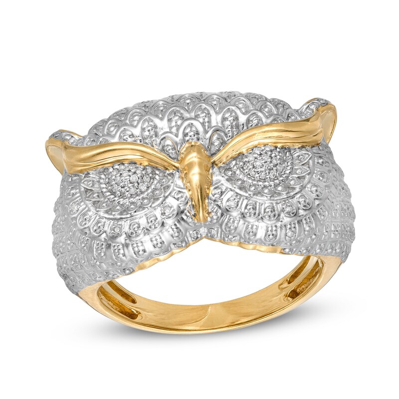 1/20 CT. T.W. Diamond Owl Ring in Sterling Silver with 14K Gold Plate