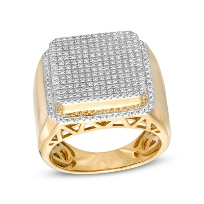 14K Gold Plate 1/10 CT. T.W. Diamond Raised Square Ring